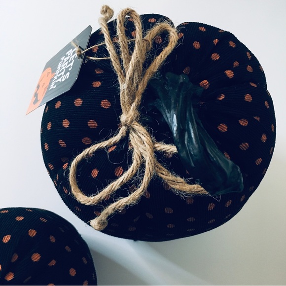 Set of 2 NEW Decorative Black & Orange Polka Dot Halloween Fall Fabric Pumpkins - Picture 5 of 14